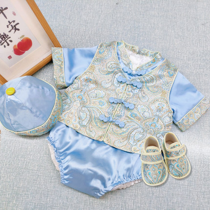 百天宝宝衣服夏婴儿满月服新中式周岁礼服男国风包屁衣百天宴抓周