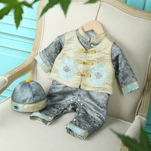 宝宝春秋款唐装婴儿周岁礼服抓周连体衣服订制儿童中国风礼服套装