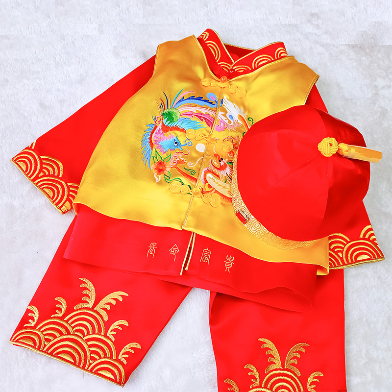 宝宝周岁礼服男夏季婴儿抓周礼服一周岁生日宴衣服真丝薄款定制