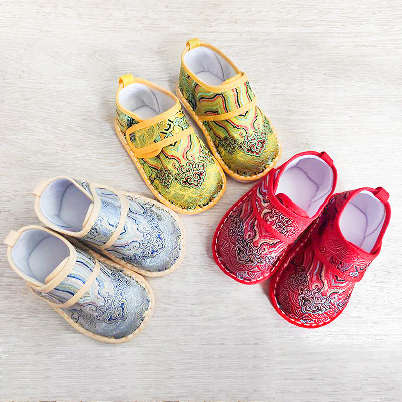 新款春夏男女宝宝全胶底福字千层底布鞋国风男女宝宝包学步鞋