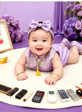 周岁女宝夏款中式桑蚕丝包P服婴儿真丝满月宴百天抓周旗袍紫色