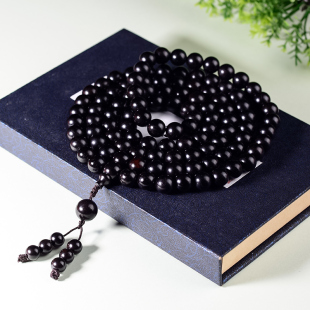 黑檀佛珠手串108颗 紫光檀念珠手链沉水木质文玩首饰男女情侣饰品