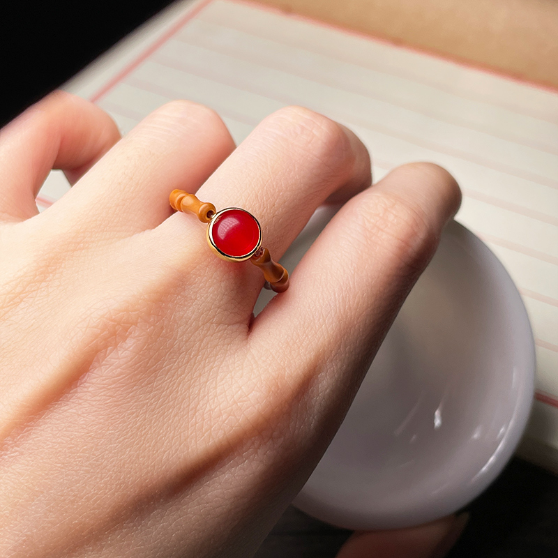 橄榄核竹节弹力戒指菩提猫咪星空紫砂绿玉髓红玛瑙情侣对戒饰品