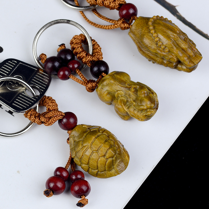 吉方圆貔貅钥匙扣绿檀礼品挂件