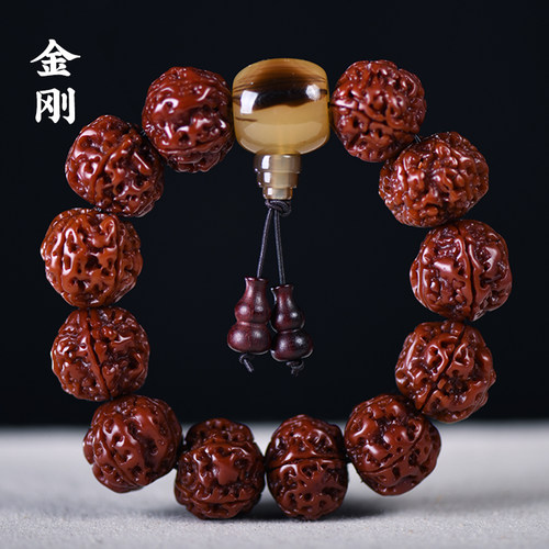 藏式机刷玉化金刚菩提天然菩提籽牛角三通佛珠手串男士国风手链