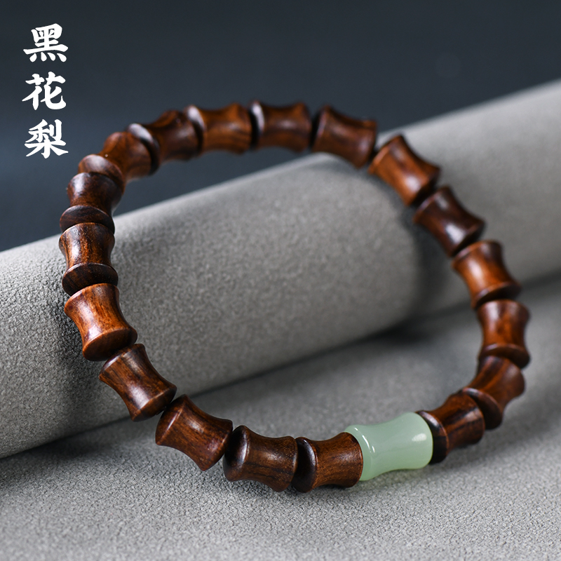 黑花梨手串节节高升款竹节老型桶珠雕刻民族风新中式实木手饰批发