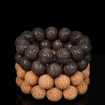 阴沉木雕刻手串文玩金丝楠木佛珠