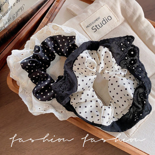 复古甜心~温柔蕾丝花边波点大肠发圈高级感缎面优雅少女发饰发圈