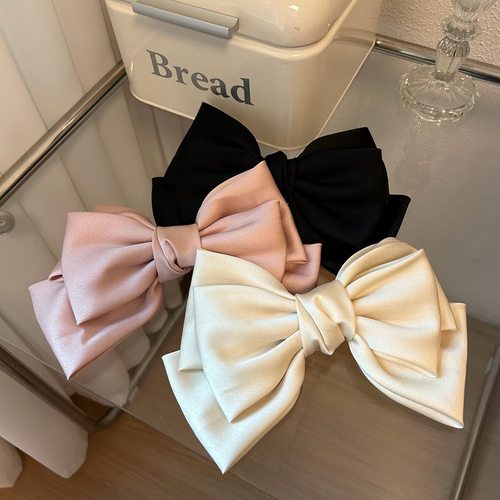 跳过韩版高品质气质缎面三层蝴蝶结发夹复古后脑勺盘发顶夹弹簧夹