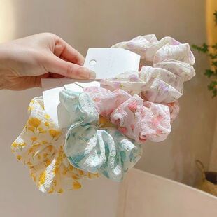 甜美郁金香碎花大肠发圈女小清新头绳丸子头发绳高弹力橡皮筋发饰