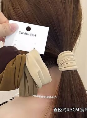 高弹力宽边大肠发圈女2025新款简约百搭咖色系头绳马尾扎发皮筋