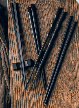 创意合金筷子 好看的日式尖头筷子餐饮具碗筷 黑色高档防滑家用