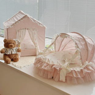 宠物房子公主屋蕾丝花边可拆卸高端马尔济斯狗床四季 摇篮韩系可爱