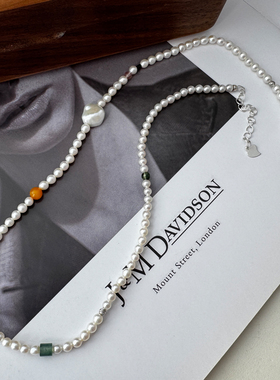 S925纯银天然淡水珍珠项链翡翠轻奢小众颈链高级锁骨链女原创设计