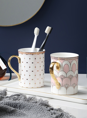 清仓漱口杯欧式卫浴洗漱套装浴室轻奢陶瓷刷牙牙缸牙具情侣杯一对