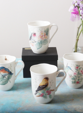出口外贸原单 Lenox田园风蝴蝶花卉杯子鸟杯碗釉中彩高温咖啡杯