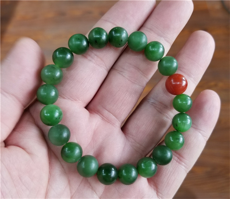 和田碧玉籽料手链+南红配珠 珠子直径8mm手串女神节礼物