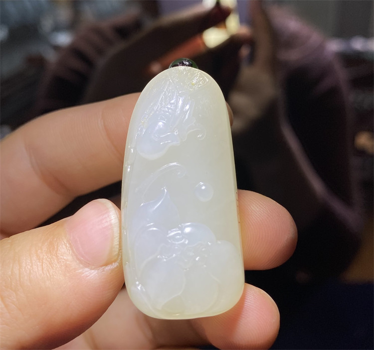 新疆和田白玉籽料 吊坠 荷塘情趣挂件 花鸟虫鱼xd16022