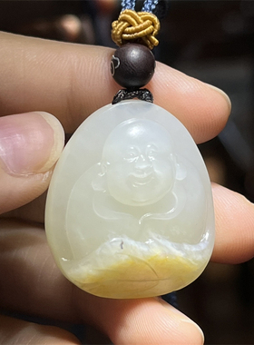 新疆和田白玉籽料弥勒佛挂件  宝宝锁 吉祥挂件  xd23062