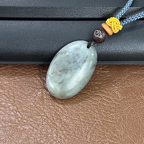 和田玉水草沁原石吊坠 天然随形无事挂坠 青花水草纹独籽玉石挂件