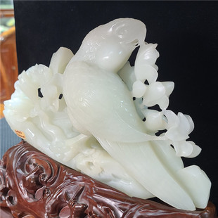 新疆和田白玉山鸟语花香大摆件 平安扣宝宝锁荷花吊坠挂件xx13094