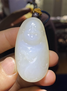 新疆和田白玉籽料如意弥勒佛挂件吊坠手把件平安无事牌ld08115