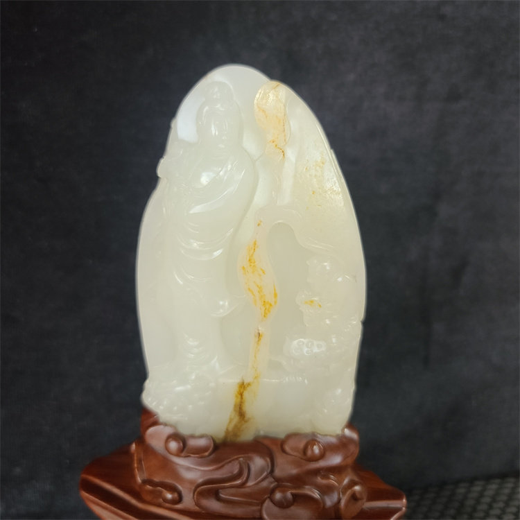 新疆和田白玉籽料观音摆件 宝宝锁平安无事牌挂件吊坠 xx13081