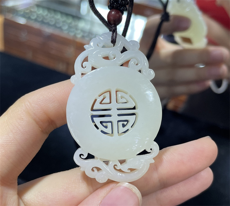 新疆和田白玉山料福寿连连寿字仿古挂件吊坠玉坠项链手链ld05134