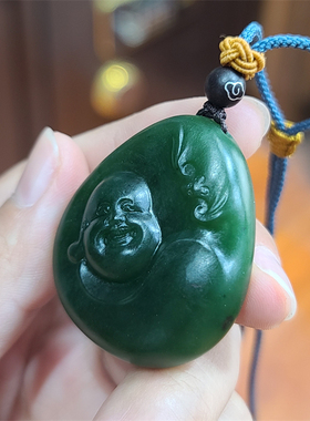 新疆和田碧玉籽料弥勒佛挂件   平安扣平安无事牌宝宝锁  xx02063