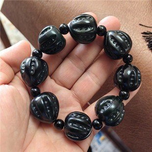 新疆和田玉黑青玉籽料小核桃手串手链男女珠子手饰W