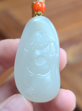 新疆和田白玉籽料弥勒佛挂件平安无事牌宝宝锁如意锁项链xx18043