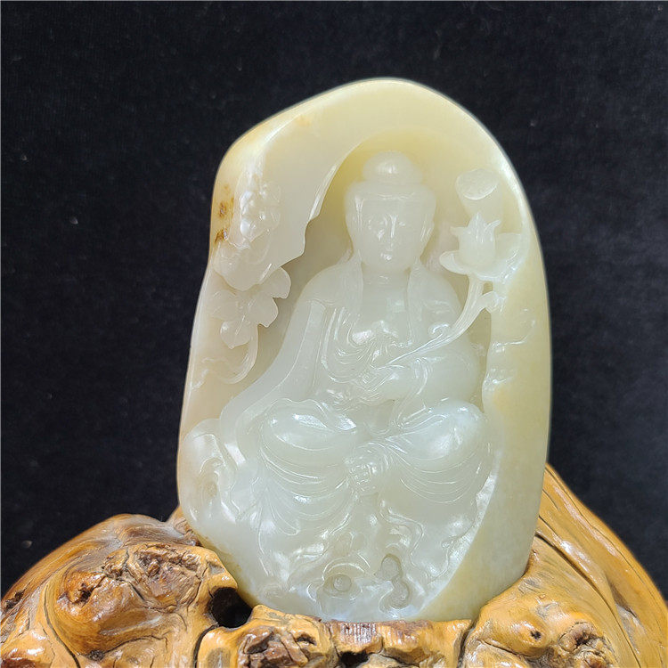 新疆和田玉白玉籽料观音摆件  平安无事牌平安扣挂件 xx15117