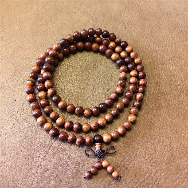 地地道道黄花梨，时来运转享安逸  108佛珠项链小石头和田玉新疆