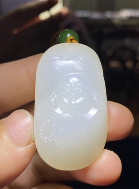 新疆和田羊脂白籽料清水皮蝙蝠佛福在眼前平安无事牌xd19026