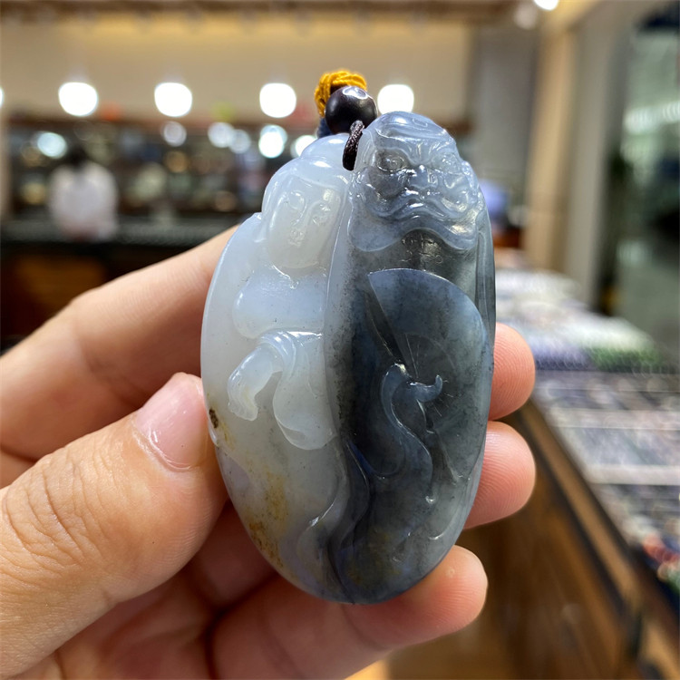 新疆和田青花籽料钟馗嫁妹挂件手把件吊坠xd18012