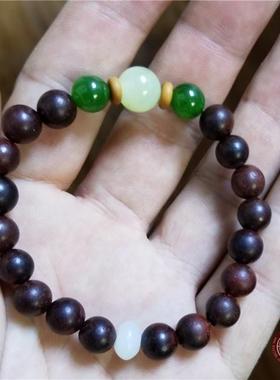 酸枝木（圆珠）+和田玉手链