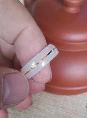 厚道牌同料和田玉羊脂金银错戒指