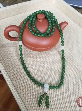 【小石头和田玉籽料108佛珠项链新疆和田玉碧玉 珠子直径6mmxx