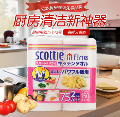 SCOTTIE厨房纸巾厨用纸吸油纸吸水卷纸厨房清洁用纸2卷日本进口纸