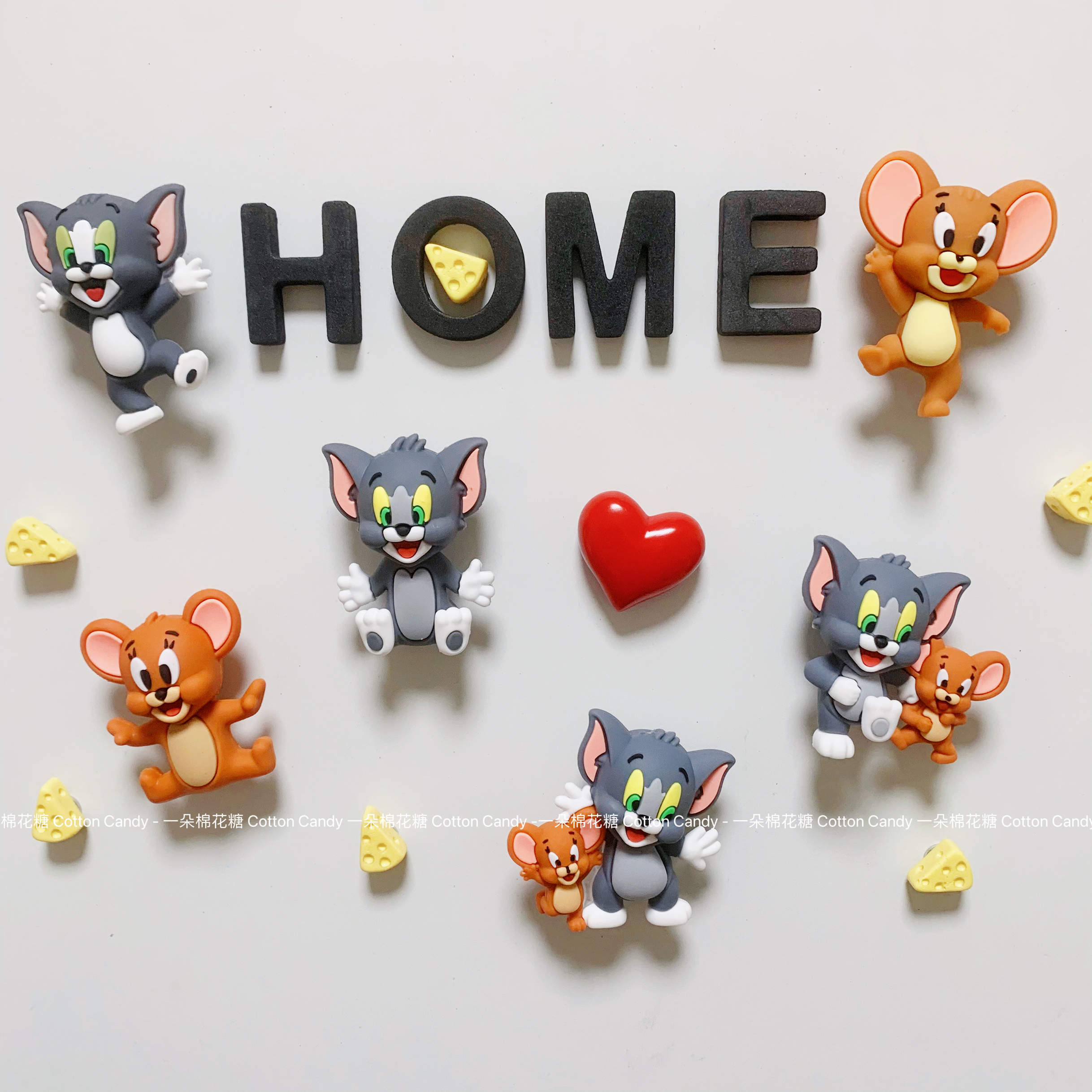 CottonCandy-可爱治愈猫和老鼠冰箱贴磁贴3D立体软胶公仔吸铁石