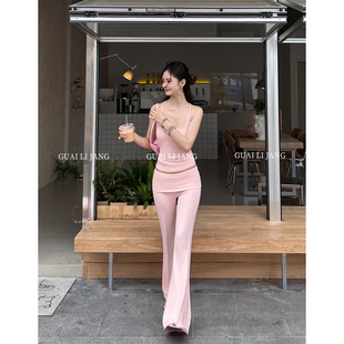 直筒阔腿垂感休闲拖地瑜伽长裤 怪力酱 女春季 复古翻腰微喇裤 美式