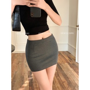 怪力酱 防走光高腰紧身美胯超短a字包臀半裙 韩系纯欲OL半身裙春季