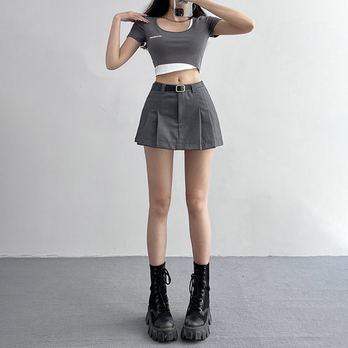 美式西装百褶半身短裙