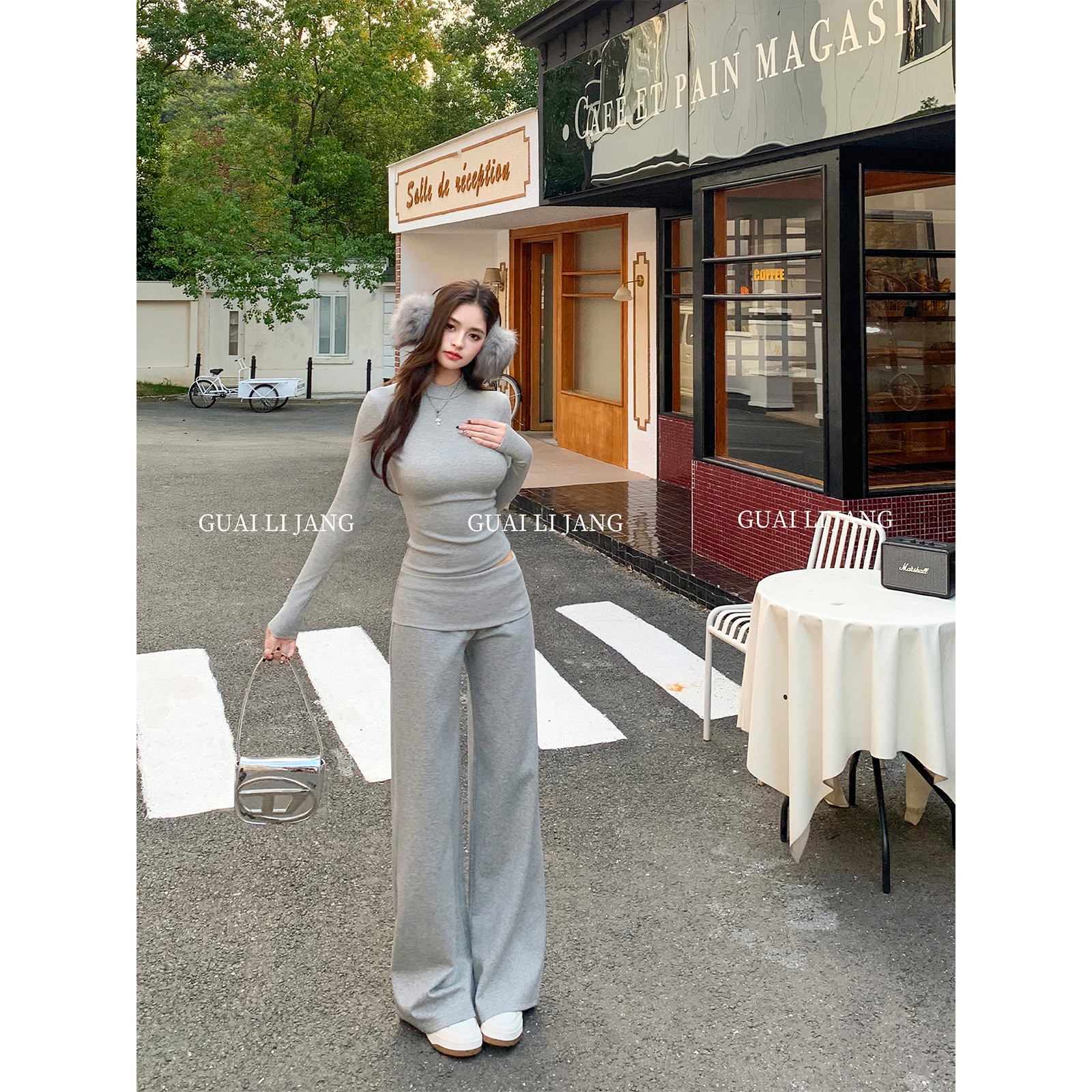 怪力酱休闲运动针织打底衫套装