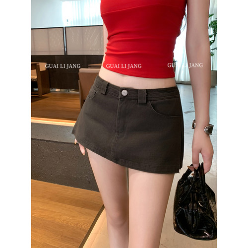 怪力酱复古百搭牛仔短裙