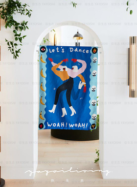 弥生志 北欧ins风门帘棉麻布艺卧室隔断暖帘厨房对开半帘免打孔