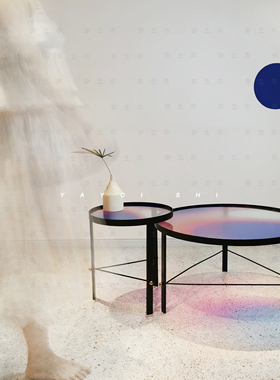 弥生志 原创设计星空茶几渐变边几 北欧现代艺术圆形玻璃茶桌组合