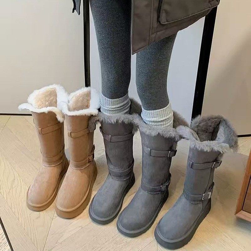 雪地靴女皮毛一体厚底皮带扣骑士靴长筒靴桑坡棉鞋女冬季加绒加厚,女鞋,时尚雪地靴,淘宝优惠券,粉丝福利购,淘宝优惠卷