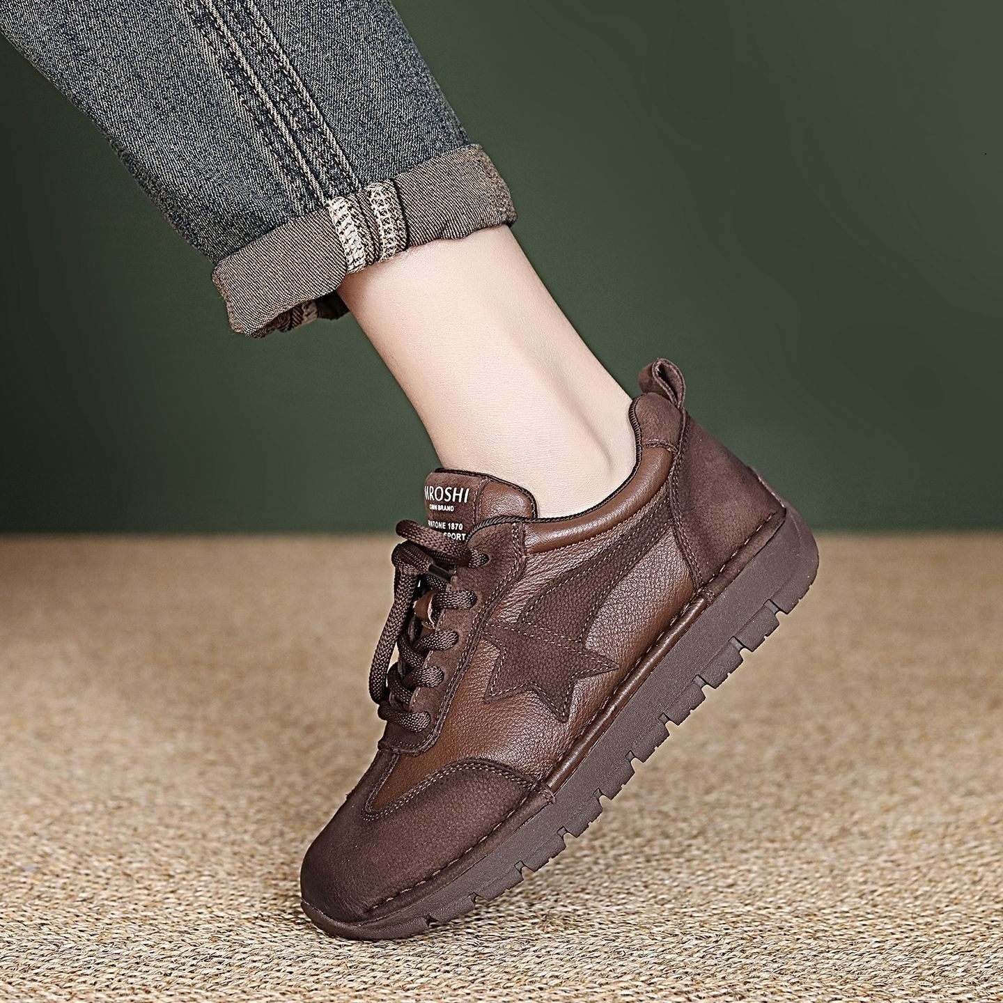 OHGC西班牙真皮手工阿甘鞋女舒适百搭系带复古运动鞋圆头休闲鞋,女鞋,德训鞋,淘宝优惠券,粉丝福利购,淘宝优惠卷