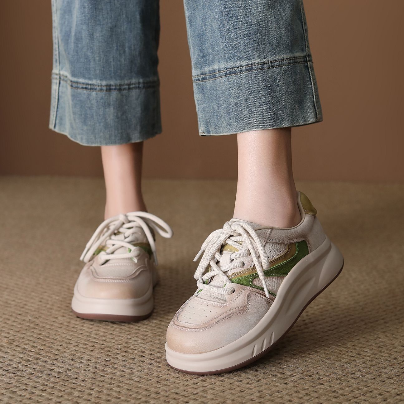 头层牛皮2026春季新款厚底增高休闲鞋板鞋女真皮厚度百搭小白鞋,女鞋,休闲板鞋,淘宝优惠券,粉丝福利购,淘宝优惠卷
